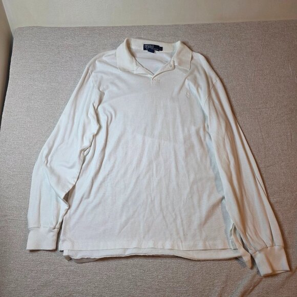 Polo Ralph Lauren White Long Sleeve Polo Shirt Men’s Size L 100% Cotton Vintage - Picture 1 of 8